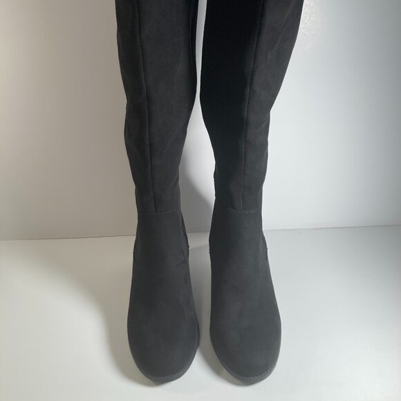 Me Too Stacked Wedge Suede Knee High Boots - Picture 5 of 7